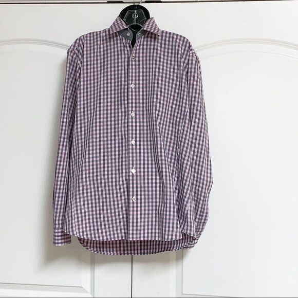 JARED LANG CHECK GINGHAM GRAY PINK BUTTON DOWN SHIRT L - Picture 1 of 11